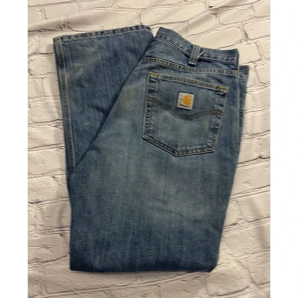 Vintage Mens Carhartt Blue Jeans CLEAN Size 34x29 Distressed Denim Pants Ripped